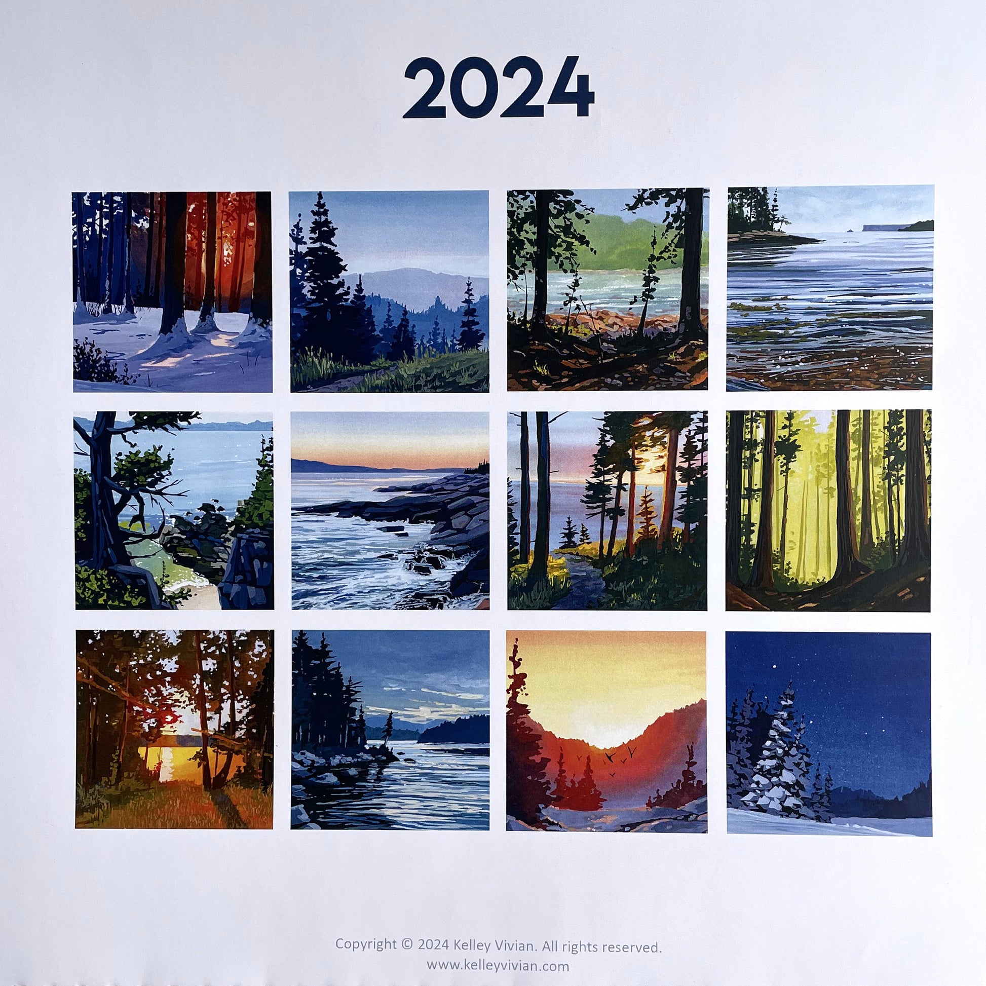 Calendrier 2024 « 4 Saisons » 29 x 47 cm mur. Illustré