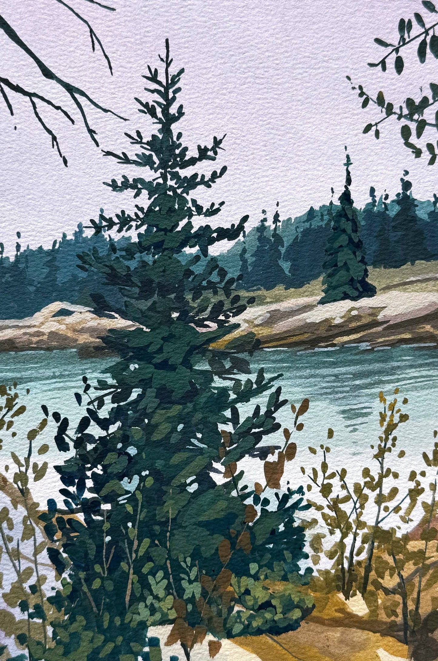 'Autumn by the Cove' Original Gouache Painting