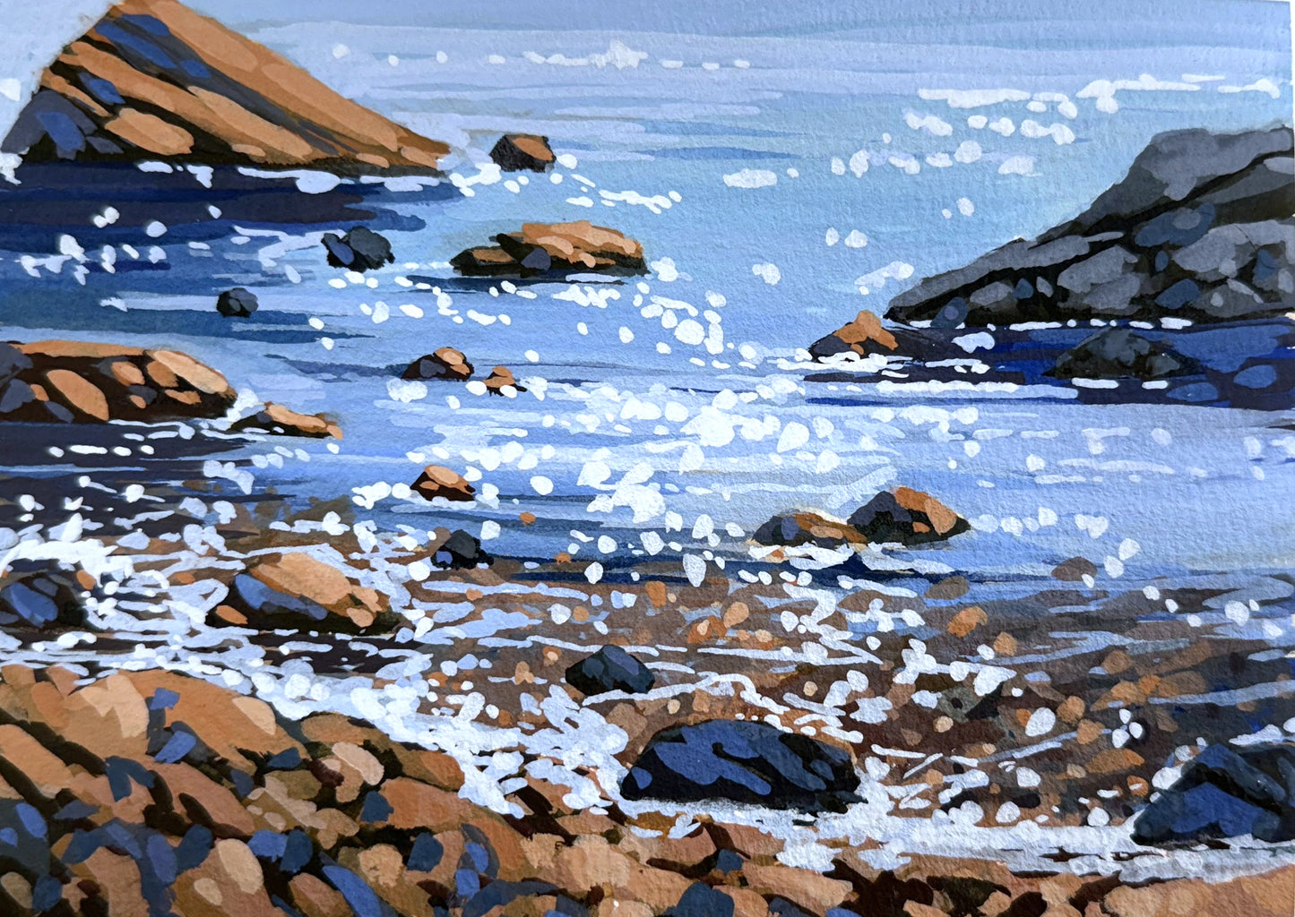 'Rocky Waterfront' Original Gouache Painting