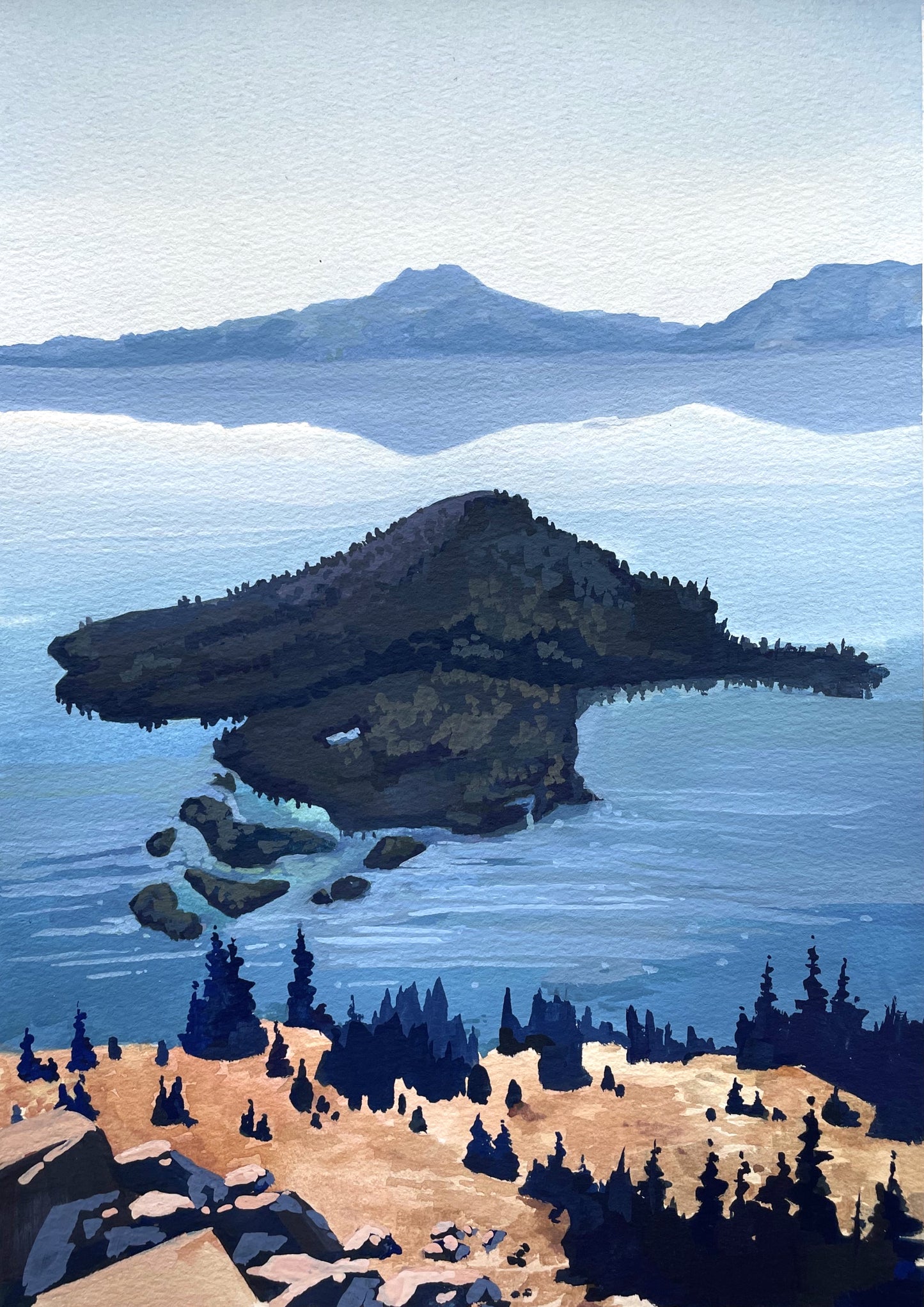 'Crater Lake' National Park Original Gouache Painting